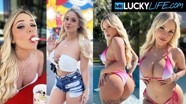 Bombshell Kali Roses Poolside hookup with this lucky guy