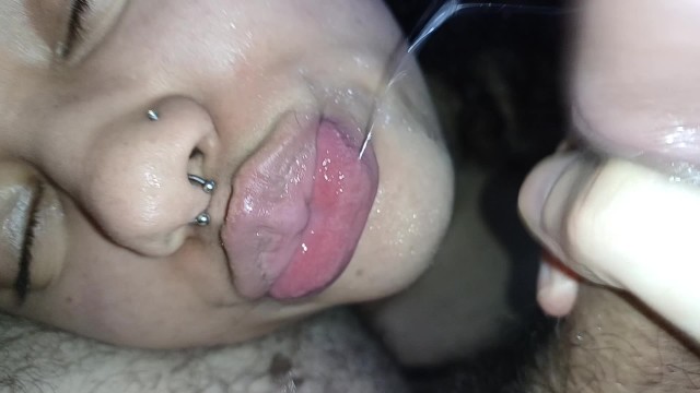 Daddy cums on my lips, he jerks my face until he cums directly on my big lips.