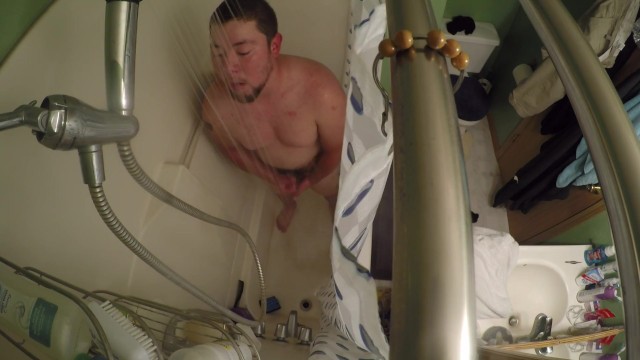 Guy gets shower and teases masturbate